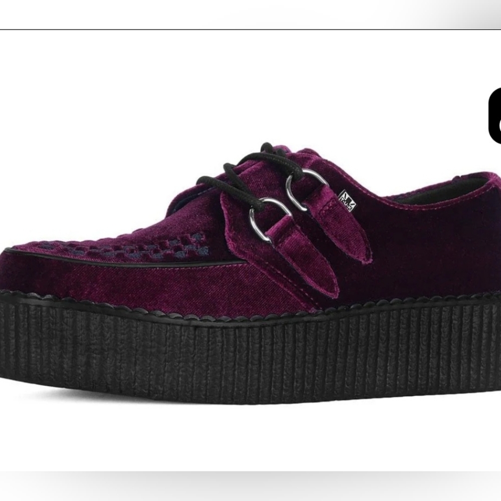 T.U.K Deep Purple Velvet Platform Creeper with Black Sole